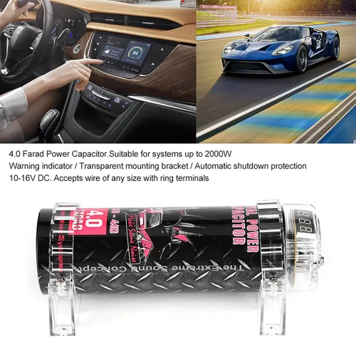 Vista 3 de Tapa de audio para automóvil, 4 condensadores de potencia, amplificador de audio para automóvil, pantalla de voltaje, tapa de alimentación