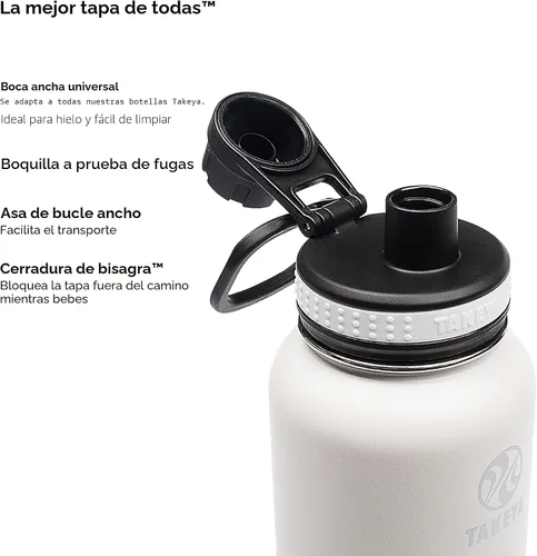 Vista 3 de Takeya Originals - Botella de agua de acero inoxidable con aislamiento al vacío de 18 onzas con tapa de boquilla, negra Negro