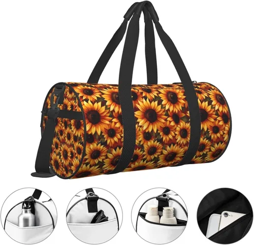 Vista 3 de Large Duffle Bag for Travel - Retro Sunflower Print Gym Bag for Women Men, Travel Foldable Bags for Women Men with Zippered Multiple Pockets