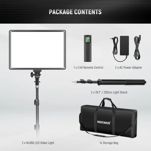 Vista 8 de Neewer Kit de iluminación LED de 18 pulgadas con panel de luz de video con control remoto, paquete de 2 unidades de 45 W regulable bicolor + soporte