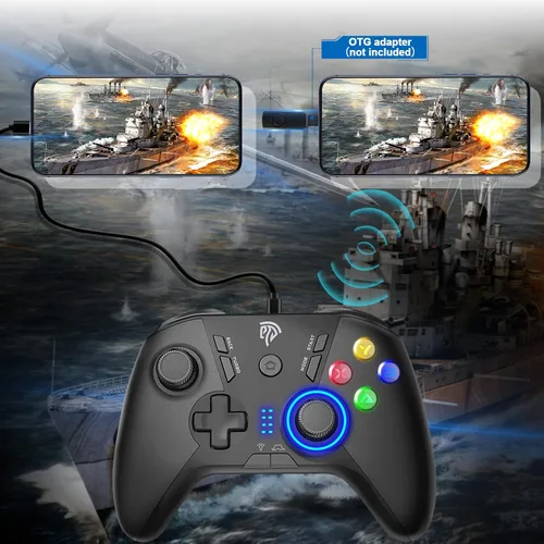 Vista 5 de EasySMX Control inalámbrico para juegos para Windows PCSteamSteam DeckPS3Android TV BOX, Dual Vibration Plug and Play Gamepad Joystick con 4 botones