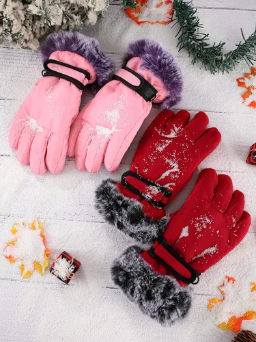 Vista 7 de Geyoga 2 pares de guantes de esquí de nieve para niños, impermeables, de piel sintética, guantes de snowboard resistentes al viento para jóvenes
