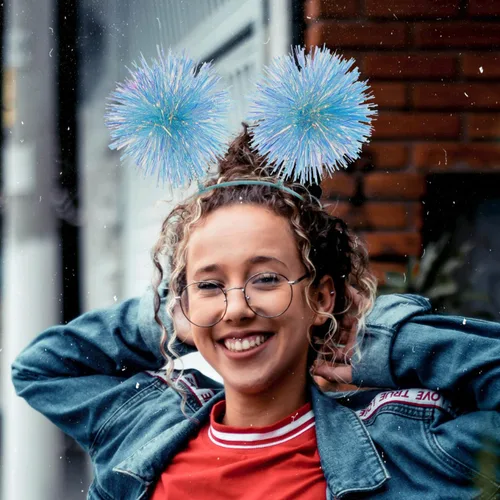 Vista 3 de minkissy Diadema con pompones, diadema de color Bopper, diadema de bola con antena para color azul