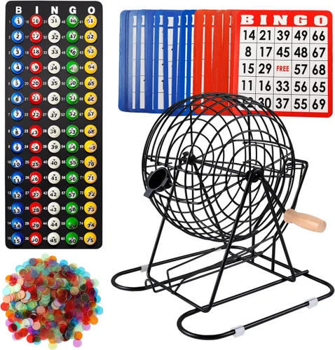Vista 10 de GSE Games & Sports Expert Juego de bingo de lujo con jaula de acero, tablero maestro, 75 bolas, 150 fichas, 18 tarjetas de bingo para fiestas
