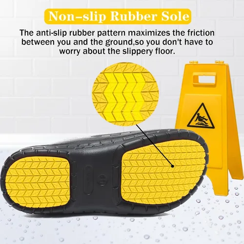 Vista 5 de Zapatos de chef para hombre, antideslizantes, a prueba de agua, zapatos de trabajo para hombre, cómodos zapatos de enfermería para jardinero