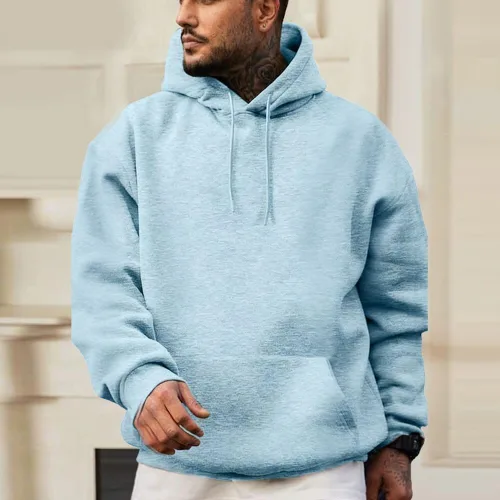 Vista 12 de Sudadera con capucha de algodón para hombre y mujer, sudadera casual de manga larga con cordón Azul marino