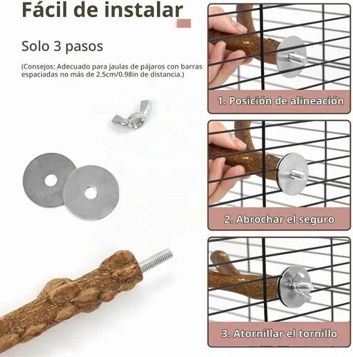 Vista 5 de Perchas para Pájaros, 6 piezas Ramas de Soporte de Madera Natural para Pájaros, Palo de Percha para Pájaros para Masticar, Accesorios de Jaula