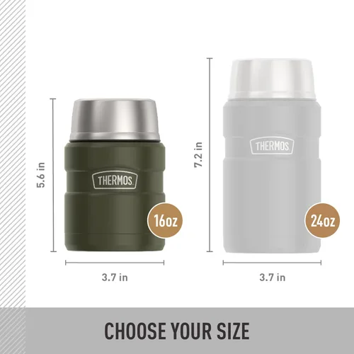Vista 6 de THERMOS Stainless King - Tarro de alimentos aislado al vacío con cuchara, 16 onzas, verde militar mate Stainless Steel Insulated Food Container