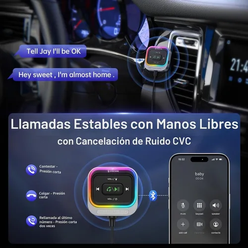 Vista 2 de Syncwire Receptor Bluetooth 5.4 0.138 in Aux Adaptador de coche Receptor Bluetooth Kit de coche con cable en espiral