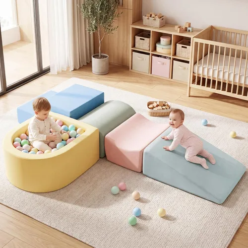 Vista 2 de INFANS Juguetes de escalada para niños pequeños, bloques de escalada de espuma y pozo de pelotas para bebé, juego de estructura de actividad de 5