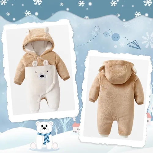 Vista 2 de Fairy Baby Traje de nieve para bebé recién nacido, oso enterizo, abrigo cálido de invierno para niñas y niños de 0 a 18 meses