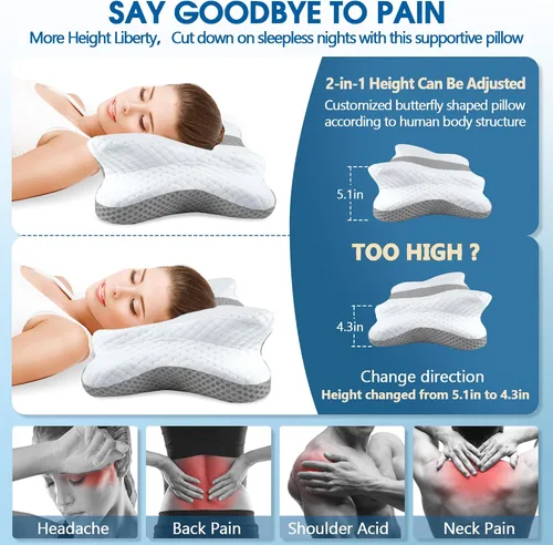 Vista 2 de CHxxy Memory Foam Pillows, Cervical Pillow for Neck and Shoulder Pain Relief, Ergonomic Contour Bed Pillow, Soft for Side Sleep Stomach Sleeping and