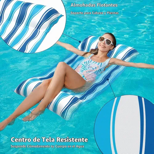 Vista 3 de Jasonwell Water Hammock Pool Floats - Fabric Inflatable Pool Hammock Float Floaties 4 in 1 (Saddle Lounge Chair Drifter) Lake Beach Floating Azul