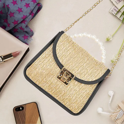 Vista 2 de CHARMORE Bolso cruzado para mujer, pequeño bolso de paja para playa, bolso de hombro tejido elegante, bolsos de viaje