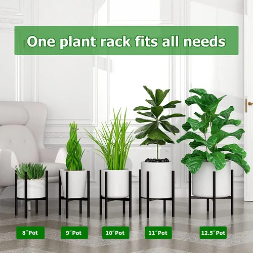 Vista 3 de EKNITEY Soporte ajustable para macetas: soporte de flores moderno para interiores y exteriores, organizador de plantas de metal, soporte para Negro