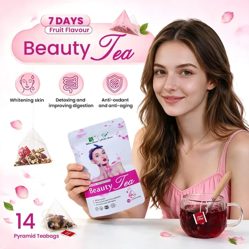 Vista 2 de Wins Town 7 Days Beauty Tea, té de hierbas para el cuidado de la piel, 14 unidades Sin cafeína, mezcla de bienestar botánico con hibisco, rosa