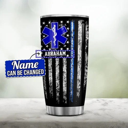 Vista 2 de Wassmin Regalos paramédicos personalizados para hombres, vaso de bandera estadounidense EMT de 20 onzas, 30 onzas, taza de viaje de café, taza