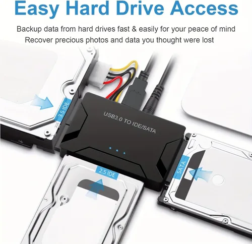 Vista 3 de Adaptador USB 3.0 a IDE SATA lector de disco duro para disco duro HDD/SSD de 2.5/3.5, cable de convección externa de ultra recuperación incluye