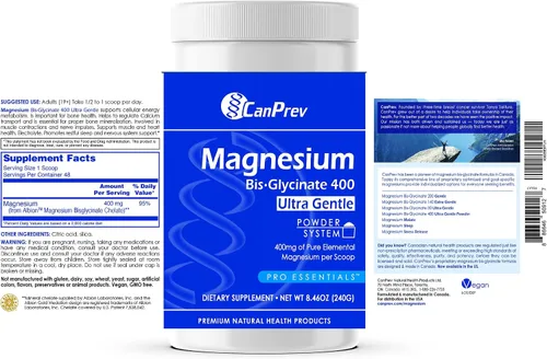 Vista 9 de CanPrev Bisglicinato de magnesio 400 polvo ultra suave 8.47 oz, 48 porciones, 400 mg de magnesio elemental por cucharada, soporta noches