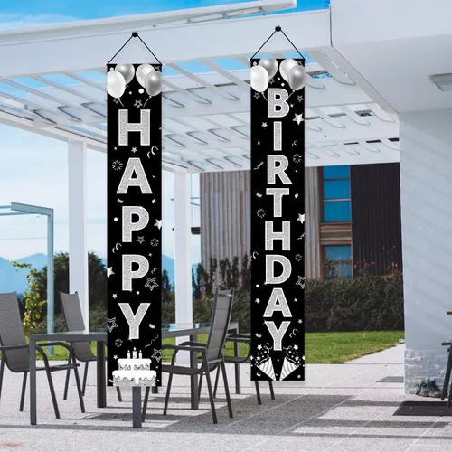 Vista 6 de Suministros de fiesta de feliz cumpleaños, letrero de porche y decoración de fondo para hombres y mujeres, cumpleaños de 16 a 90 años