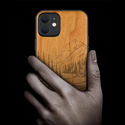 Vista 2 de Carveit Funda magnética de madera para iPhone 12 [madera natural y TPU suave negro] a prueba de golpes, funda de madera única compatible con MagSafe
