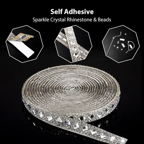 Vista 3 de Cintas autoadhesivas de diamantes de imitación de 6 yardas, 2 estilos, rollo de diamantes de imitación para automóvil, calcomanía para manualidades
