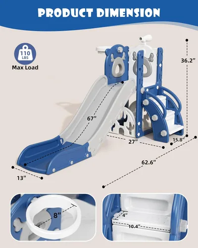 Vista 8 de YUFU Tobogán 7 en 1 para Niños para Niños Pequeños, Conjunto de Juego de Tobogán para Niños Pequeños con Golf, Escalador, Aro de Baloncesto