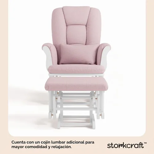 Vista 5 de Storkcraft Tuscany - Mecedora y Otomana Personalizada con Almohada Lumbar Gratis (Remolino Blanco/Rosa Rubor) – Silla Mecedora de Lactancia Cómoda