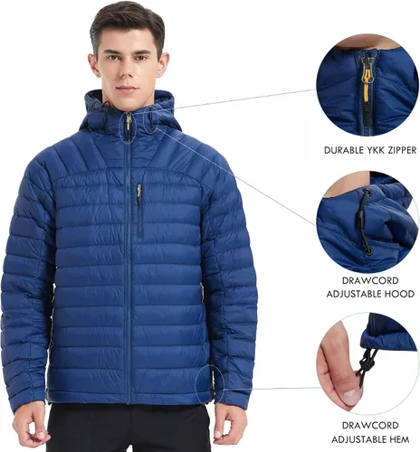 Vista 5 de Chaqueta de plumón para hombre, plegable, ligera, resistente al agua, con capucha