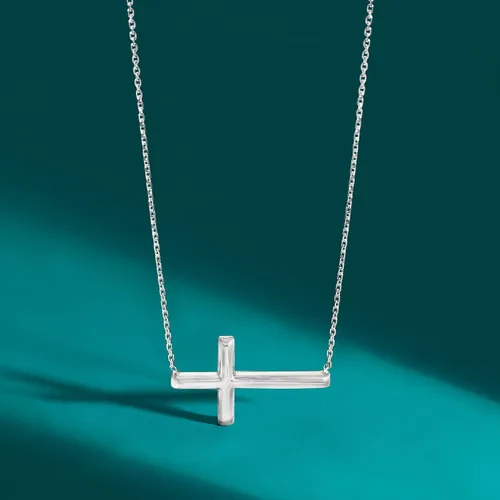 Vista 3 de Ross-Simons Italian Sterling Silver Sideways Cross Necklace