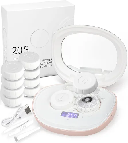 Vista 10 de ofone Limpiador de lentes de contacto, máquina ultrasónica de limpieza de lentes de contacto con cargador USB, pantalla de temporizador y kit de 5