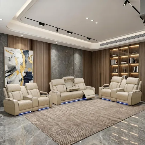 Vista 20 de Juegos de muebles de sala de estar, sofá modular reclinable eléctrico con luces LED, juego de sofá de cuero, sofá reclinable para sala de estar