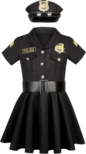 Vista 4 de Disfraz de oficial de policía para niñas y niños, disfraz de policía con accesorios de lujo