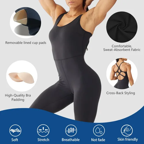 Vista 3 de LOVESOFT Body sin mangas para mujer, overol de baile, sin espalda, bodycon, para entrenamiento, yoga