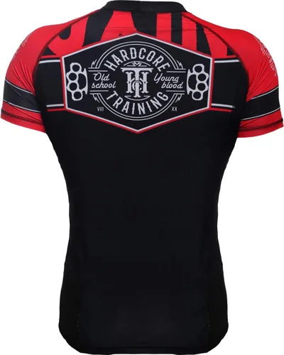 Vista 2 de Hardcore Training Guardia de erupción de compresión para hombre, manga corta, MMA, Jiu Jitsu No-Gi, apretada, BJJ Grappling, capa base de combate