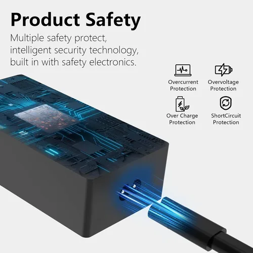 Vista 5 de Cargador Surface Pro de 65 W, 44 W, compatible con Microsoft Surface Pro 11 10 9 8 7+ 7 6 5 4 3 X portátil, cable de alimentación adaptador
