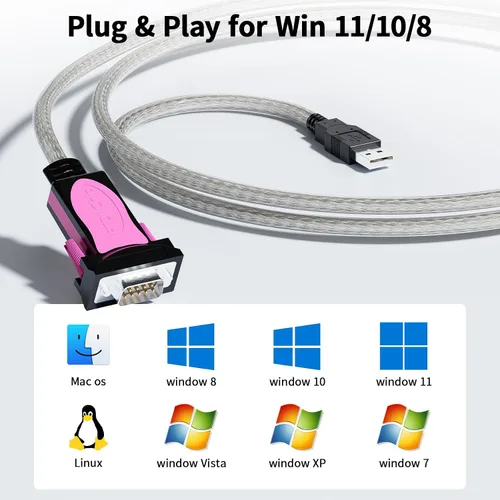 Vista 5 de BolAAzuL Cable adaptador USB a serie RS232 con chipset FTDI, USB 2.0 a DB9 macho serie COM adaptador convertidor de puerto 5 pies para Windows