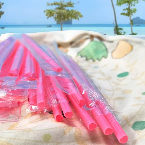Vista 5 de 100 pajitas de corazón desechables de 8.26 pulgadas, pajitas de plástico rosa para fiestas