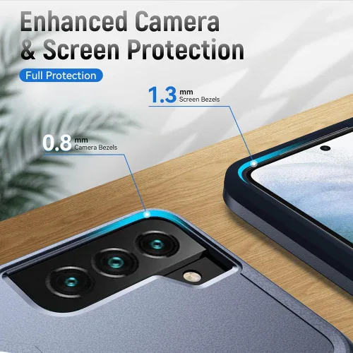 Vista 4 de Funda diseñada para Samsung S22 (no para S22 Ultra y S22 Plus), resistente, resistente, a prueba de golpes, soporte de carga inalámbrica, funda Azul