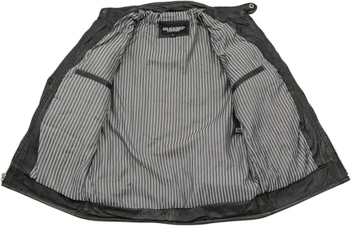 Vista 4 de Milwaukee Leather SFM1830 - Chaqueta de piel negra y gris con triple puntada para hombre