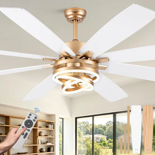 Vista 14 de Dawn Whisper Ventiladores de techo modernos de 52 pulgadas con luces