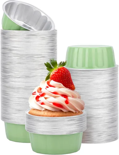 Vista 19 de Beasea Paquete de 100 moldes desechables para hornear, 8 onzas, 235ml, de papel de aluminio desechables, sin tapas, mini pudín de tarta de queso