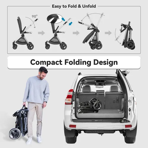 Vista 12 de EMU - Cochecito de bebé con asiento reversible, tamaño completo, con cabina reclinable, compacto y plegable para niños pequeños, para la ciudad al