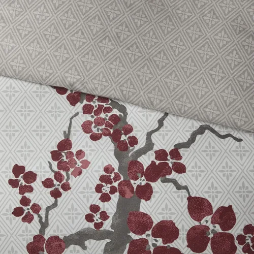 Vista 13 de N Natori Juego de funda de edredón de flor de cerezo, tamaño Queen, rojo, gris, juego de funda de edredón de flor de cerezo, 3 piezas, 100% algodón
