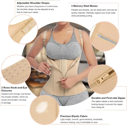 Vista 5 de FeelinGirl Waist Trainer for Women Corset Vest Body Shaper Cincher Trimmer Tank Top Sport Girdle with Steel Bones Black