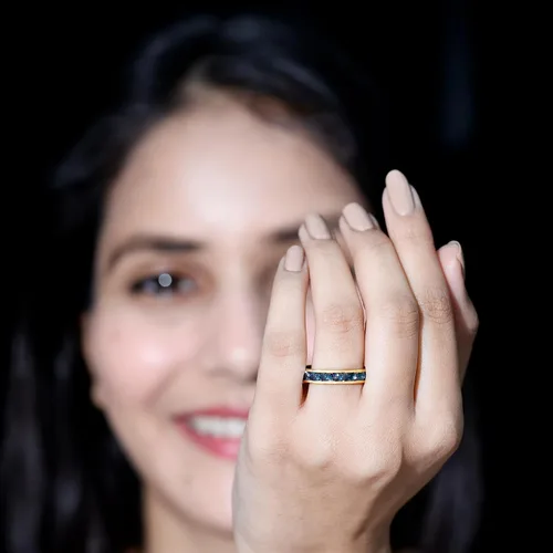 Vista 3 de Anillo de media eternidad con topacio azul londinense certificado para mujer, calidad AAA, anillo de piedra natal de diciembre, listo para regalar