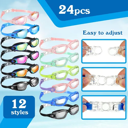 Vista 2 de Konohan 24 Pack Swim Goggles Bulk for Kids adult Pool Goggles Anti Fog Silicone No Leak Swimming Glasses for Men Women Youth