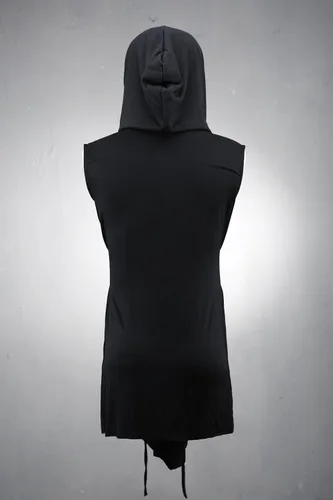 Vista 4 de ByTheR Capa con capucha para hombre, sin mangas, de malla, corte abierto, chaleco gótico oscuro, negro, Negro