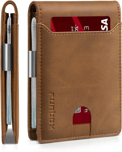 Vista 87 de RUNBOX - Carteras delgadas para hombre, cartera de piel con pinza para el dinero, cartera de bolsillo frontal con bloqueo RFID, tarjetero