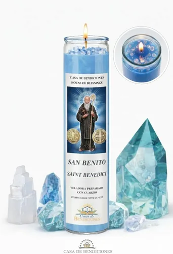 Vista 2 de Casa de Bendiciones - Casa de Bendiciones, paquete de 2 velas fijas con cuarzo, azul, 6 onzas, protección espiritual